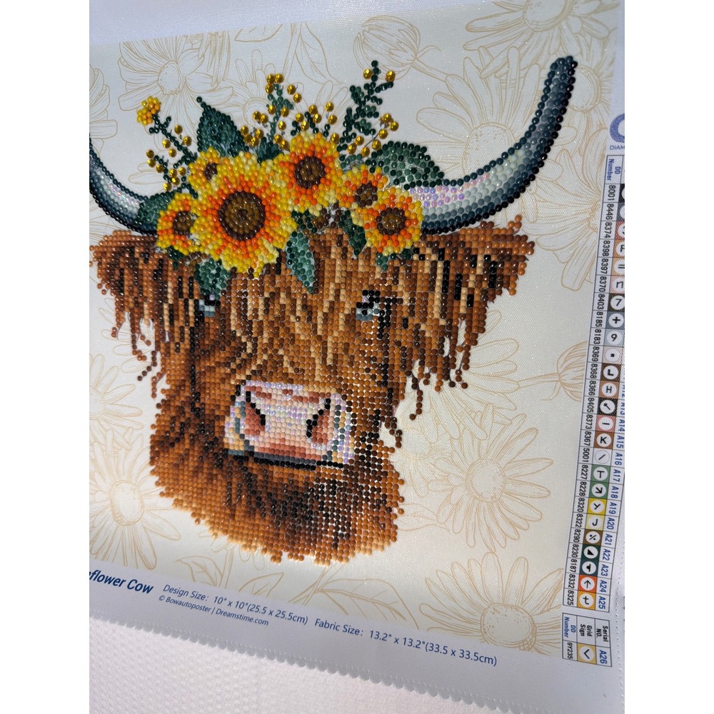 Diamond Dotz Sunflower Cow Highland Cow Partial Diamond Painting Completed Art - Picture 4 of 4